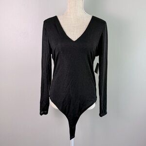 Abound Black Shimmery Long Sleeve Bodysuit